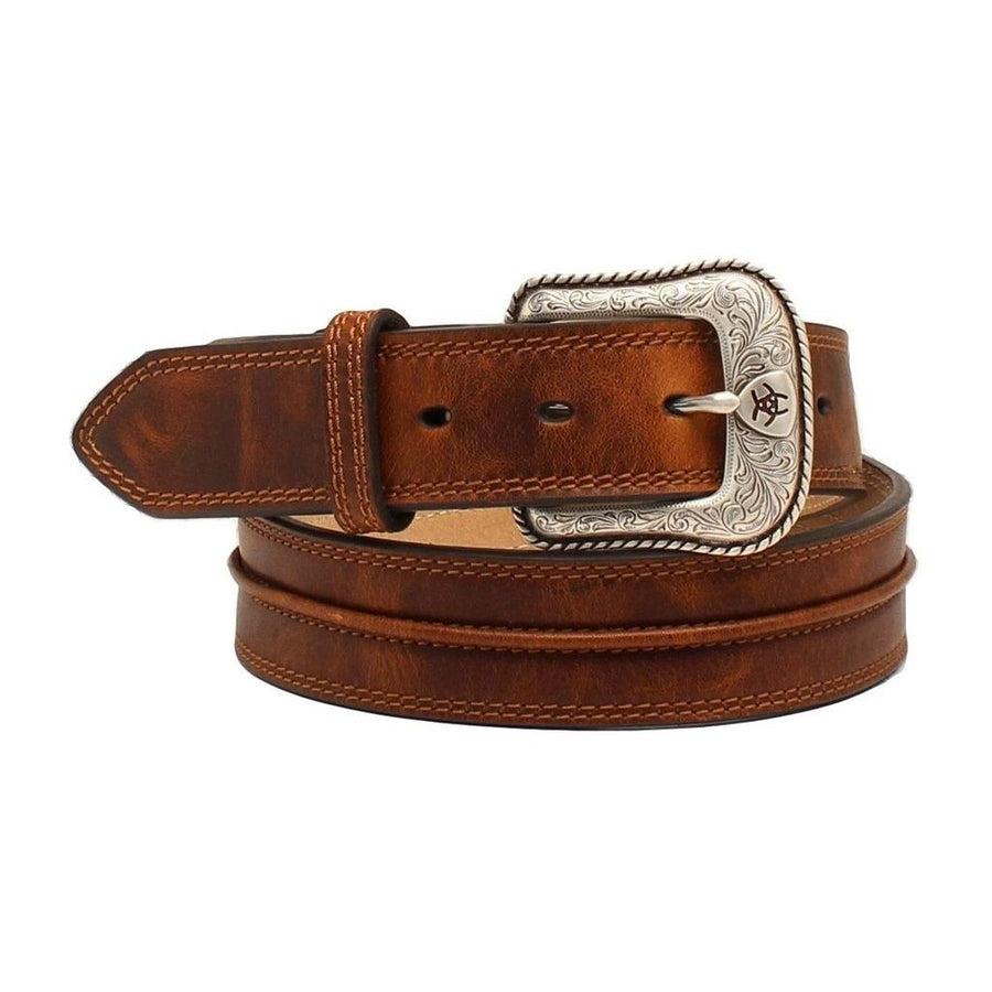 Ariat Western Belt Mens Center Bump Leather Shield Aged Bark A1019444 Image 1