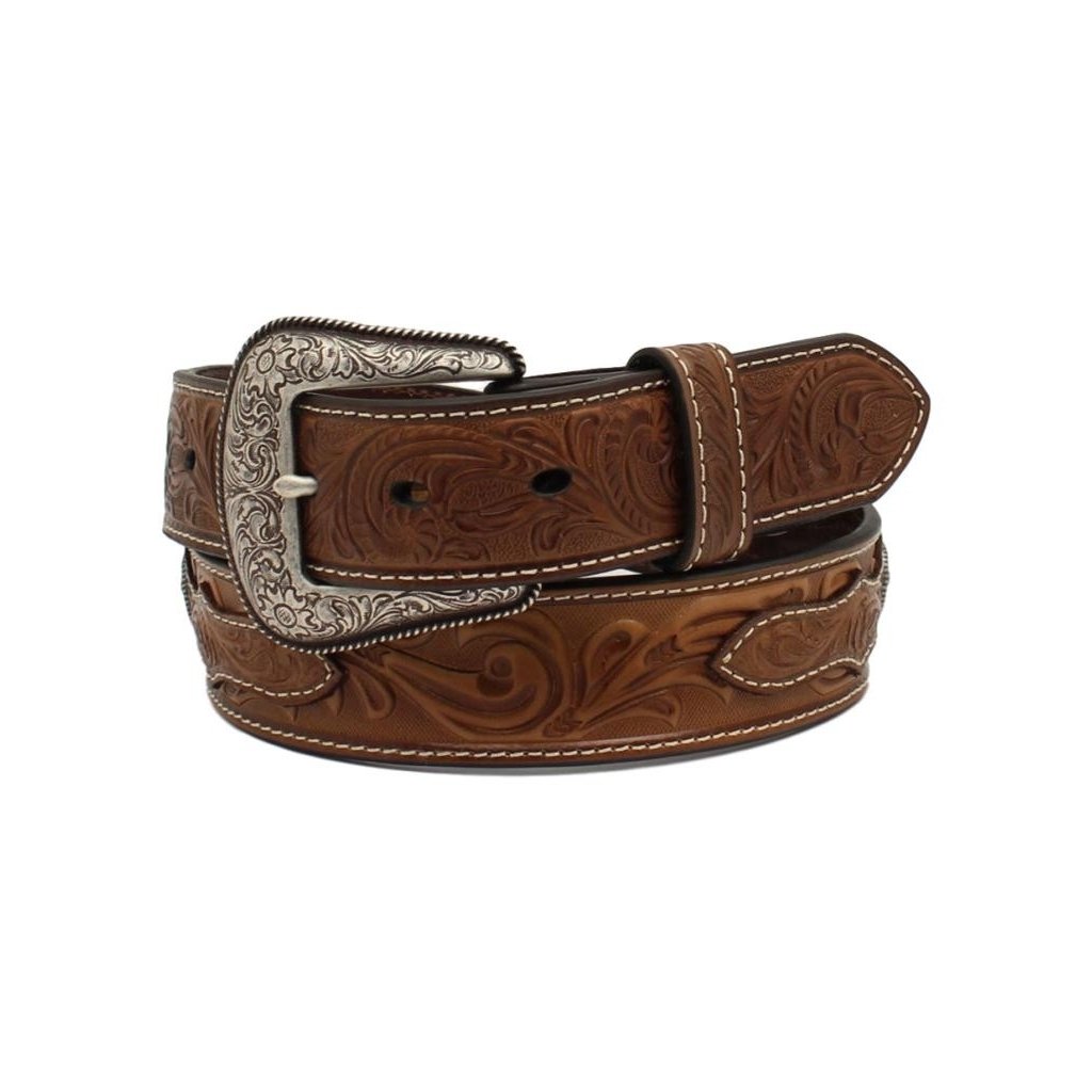 Ariat Western Belt Mens 1 1/2" Round Conchos Cross Tooled A1037302 Image 1