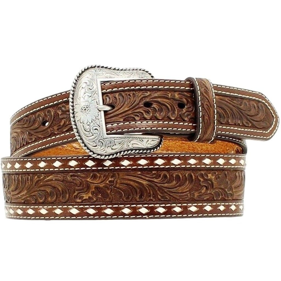 Nocona Western Belt Mens Leather Tooled Tapered Mocha N2497802 Image 1