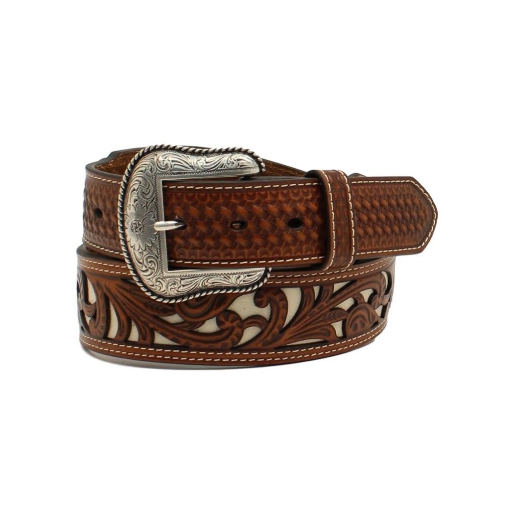 Nocona Western Belt Mens Floral Pierced Basketweave Tabs N210003808 Image 1