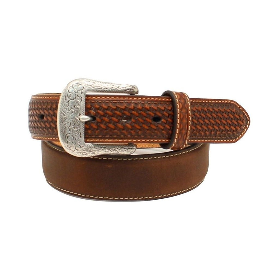 Ariat Western Belt Men Basketweave Nailhead Leather Aged Bark A1019644 Image 1