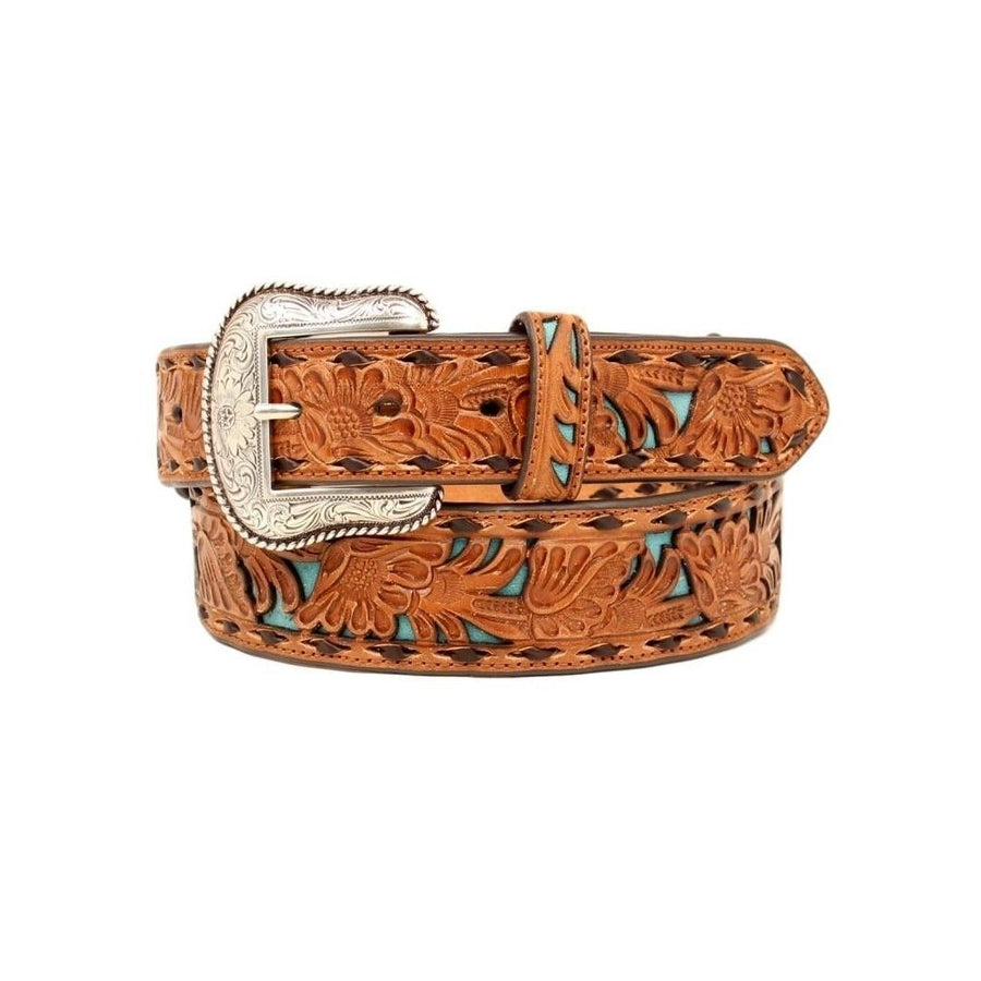 Nocona Western Belt Mens Floral Overlay Buck Stitch Tapered N2414608 Image 1