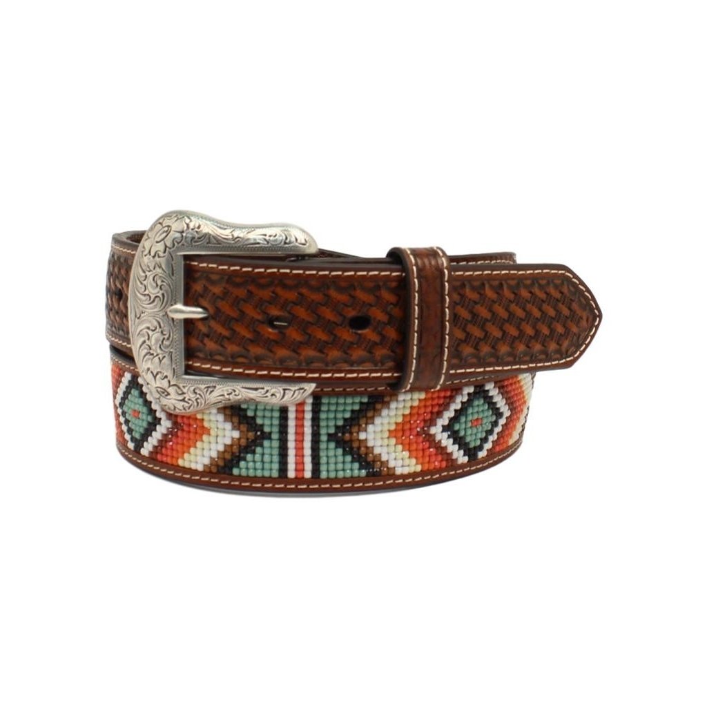 Nocona Western Belt Mens Basketweave Tab Beaded Diamond N210004408 Image 1