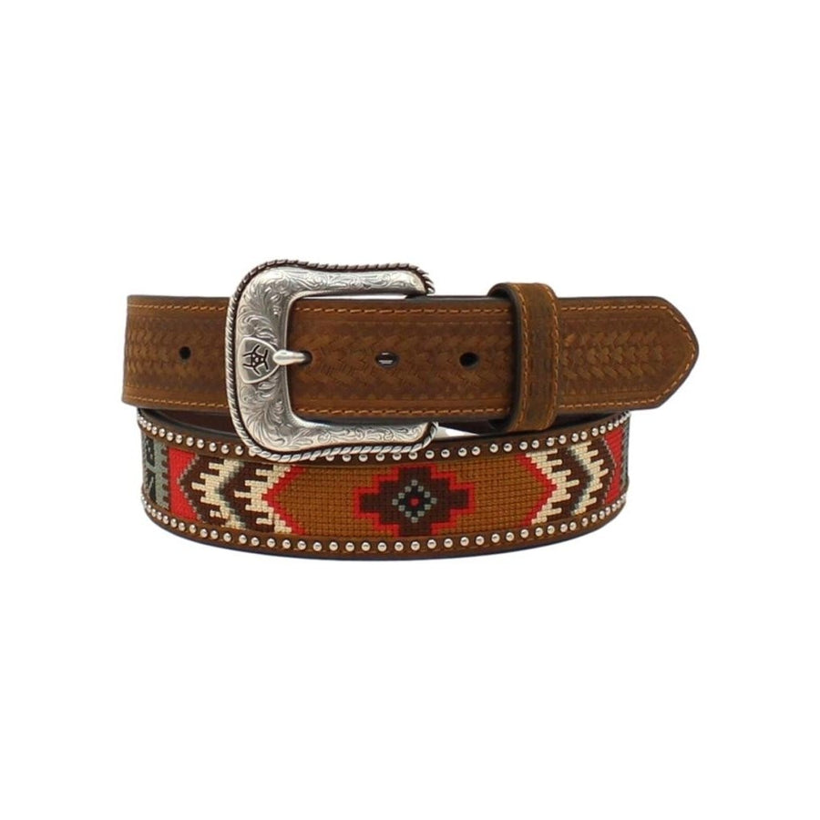 Ariat Western Belt Men Southwestern Pattern Embroidered Inlay A1033202 Image 1