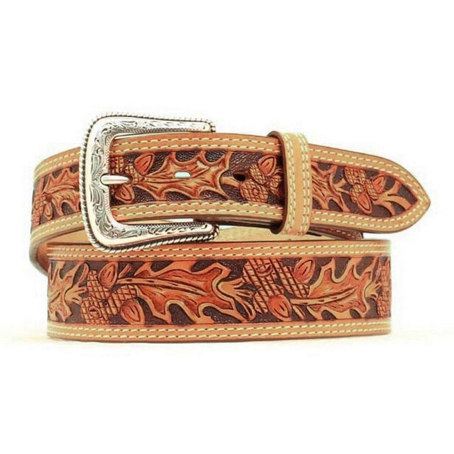 Nocona Western Belt Mens Leather Embossed Oak Leaf Tan N2497048 Image 1