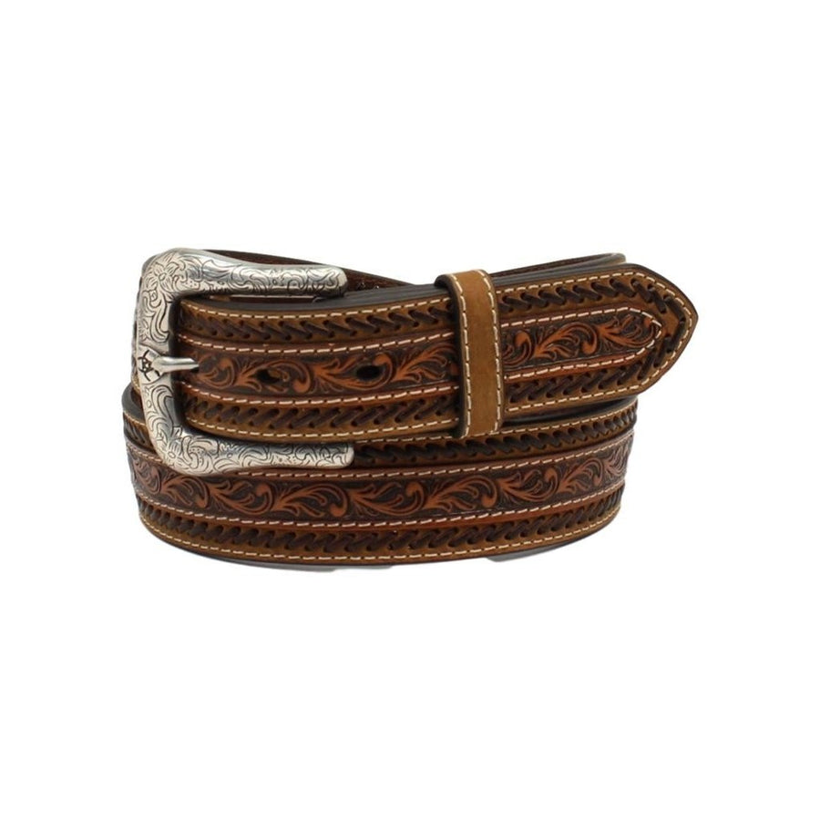 Ariat Western Belt Mens Buck Laced Floral Tooled Leather A1037908 Image 1