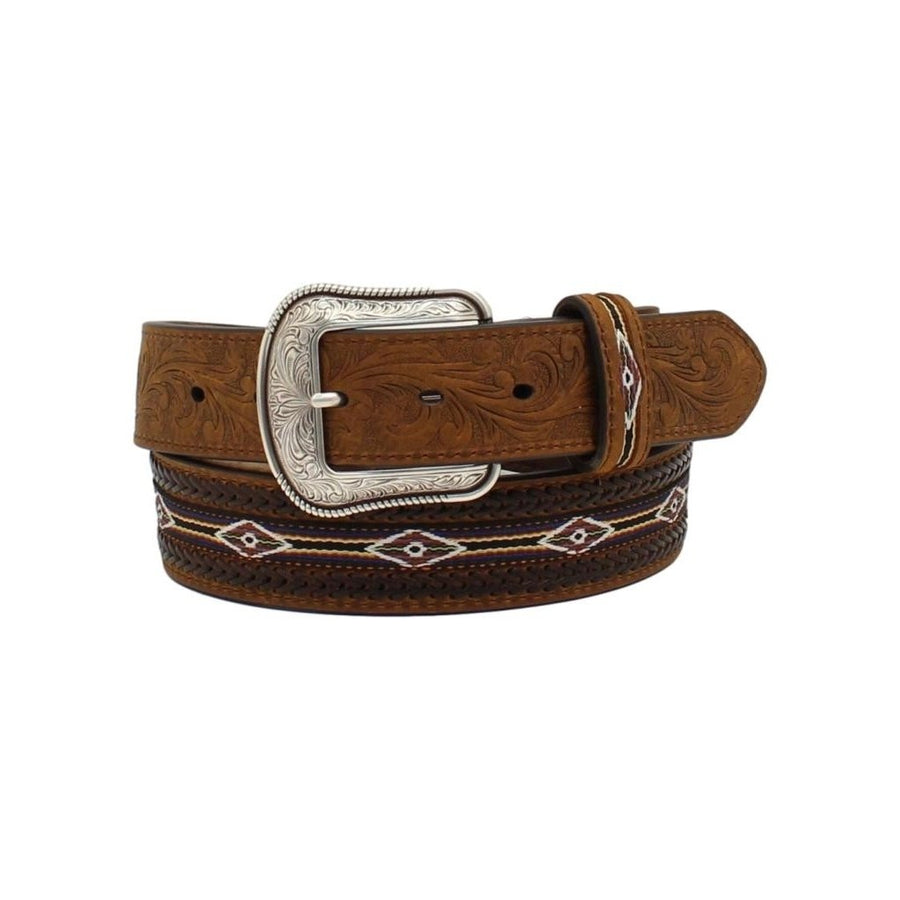 3D Western Belt Mens Tooled Tabs Buck Stitched Southwestern D100012202 Image 1