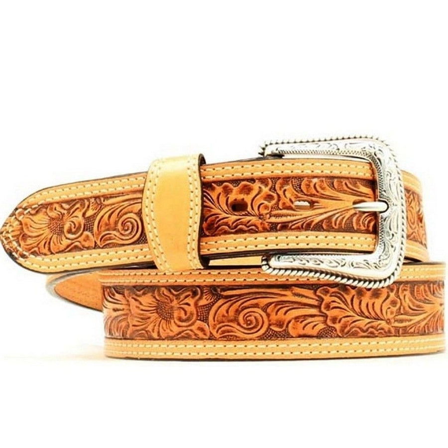 Nocona Western Belt Mens Leather Embossed Tooled Leaf Tan N2496848 Image 1