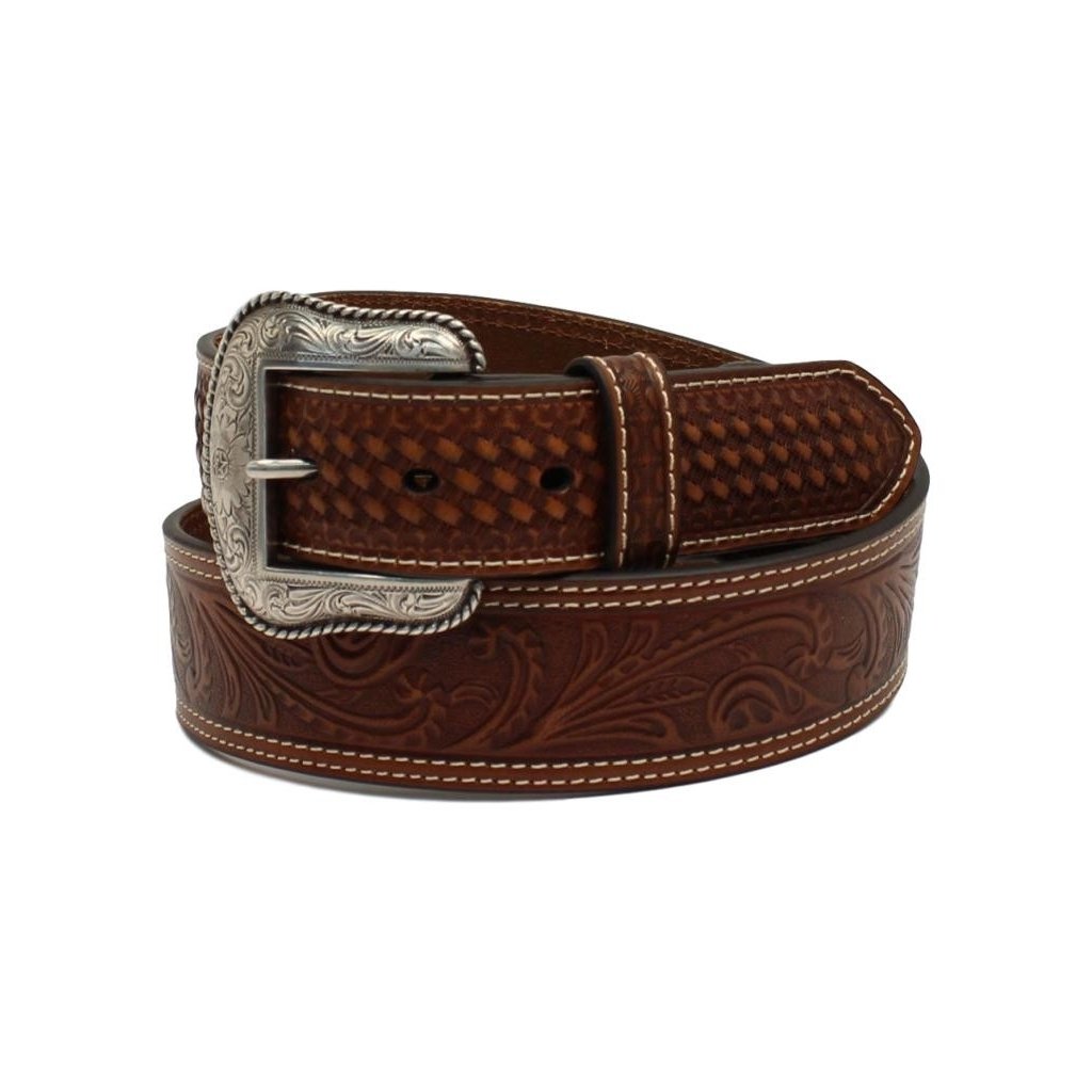 Nocona Western Belt Mens Floral Tapered Basketweave Leather N210003202 Image 1