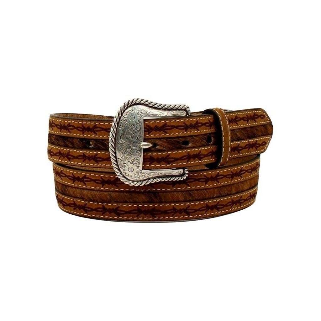 Nocona Western Belt Mens Barbwire Edges Hair Leather Rope Tan N2410208 Image 1