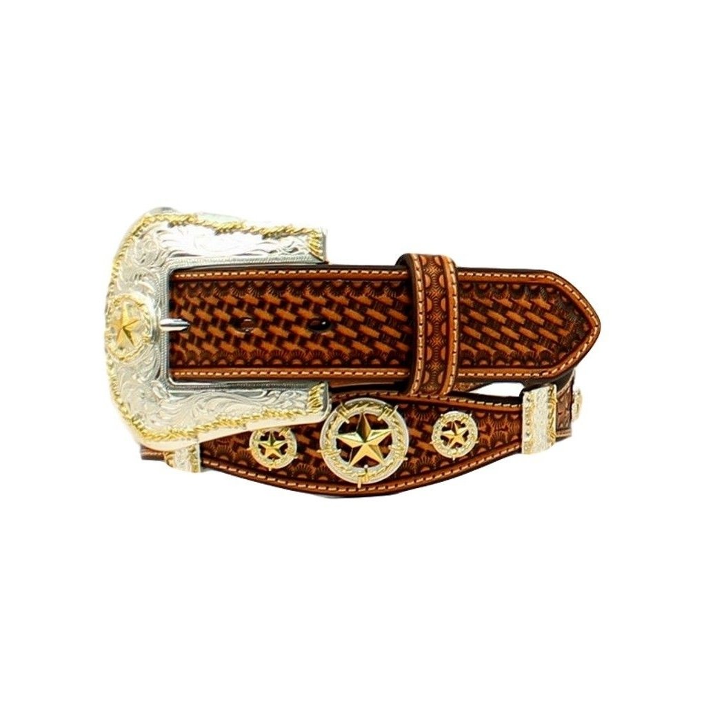 Nocona Western Belt Mens Embossed Knot Concho Basketweave Tan N2480808 Image 1