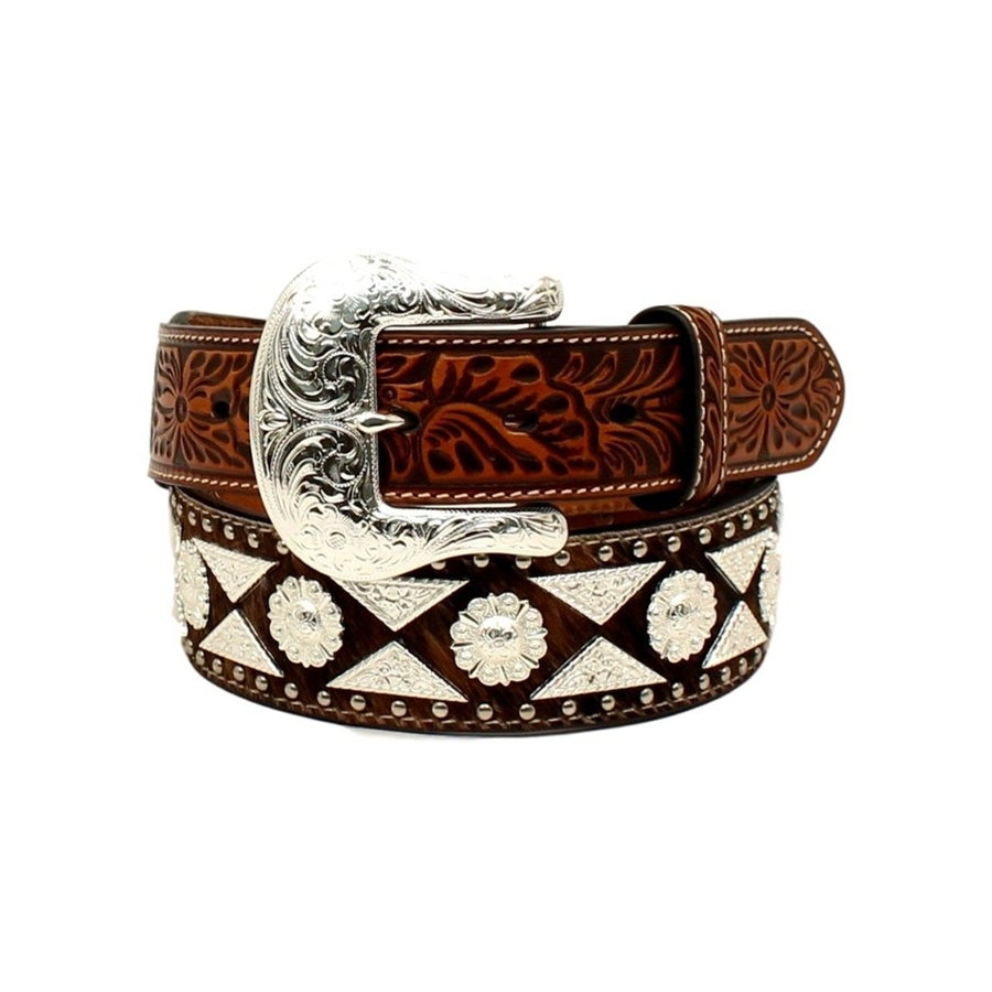 Ariat Western Belt Men Tooled Diamond Conchos Berry Studs Tan A1023808 Image 1