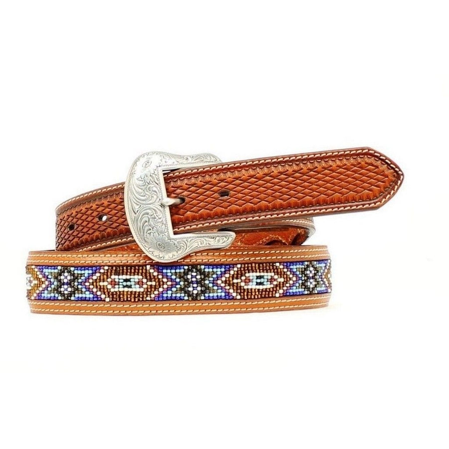 Nocona Western Belt Mens Leather Southwest Beaded Brown Blue N2484408 Image 1