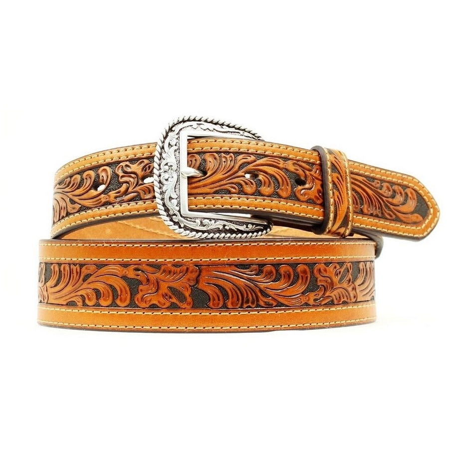 Ariat Western Belt Mens Floral Tooled Leather Logo Brown A1015008 Image 1