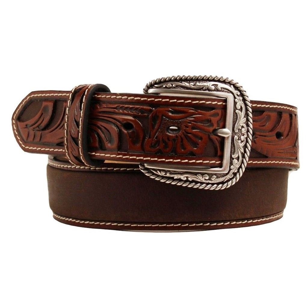 Ariat Western Belt Mens Tooled Floral Embossed Leather Tan A1017008 Image 1