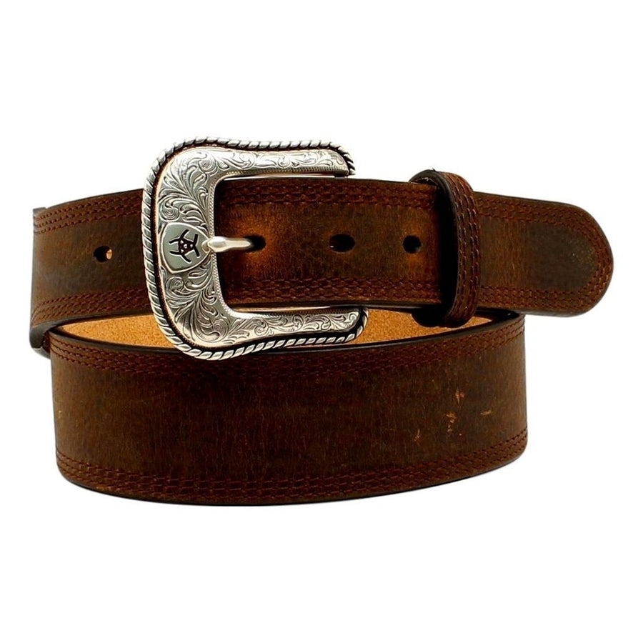 Ariat Western Belt Mens Basic Stitching Logo Brown Rowdy A10210283 Image 1