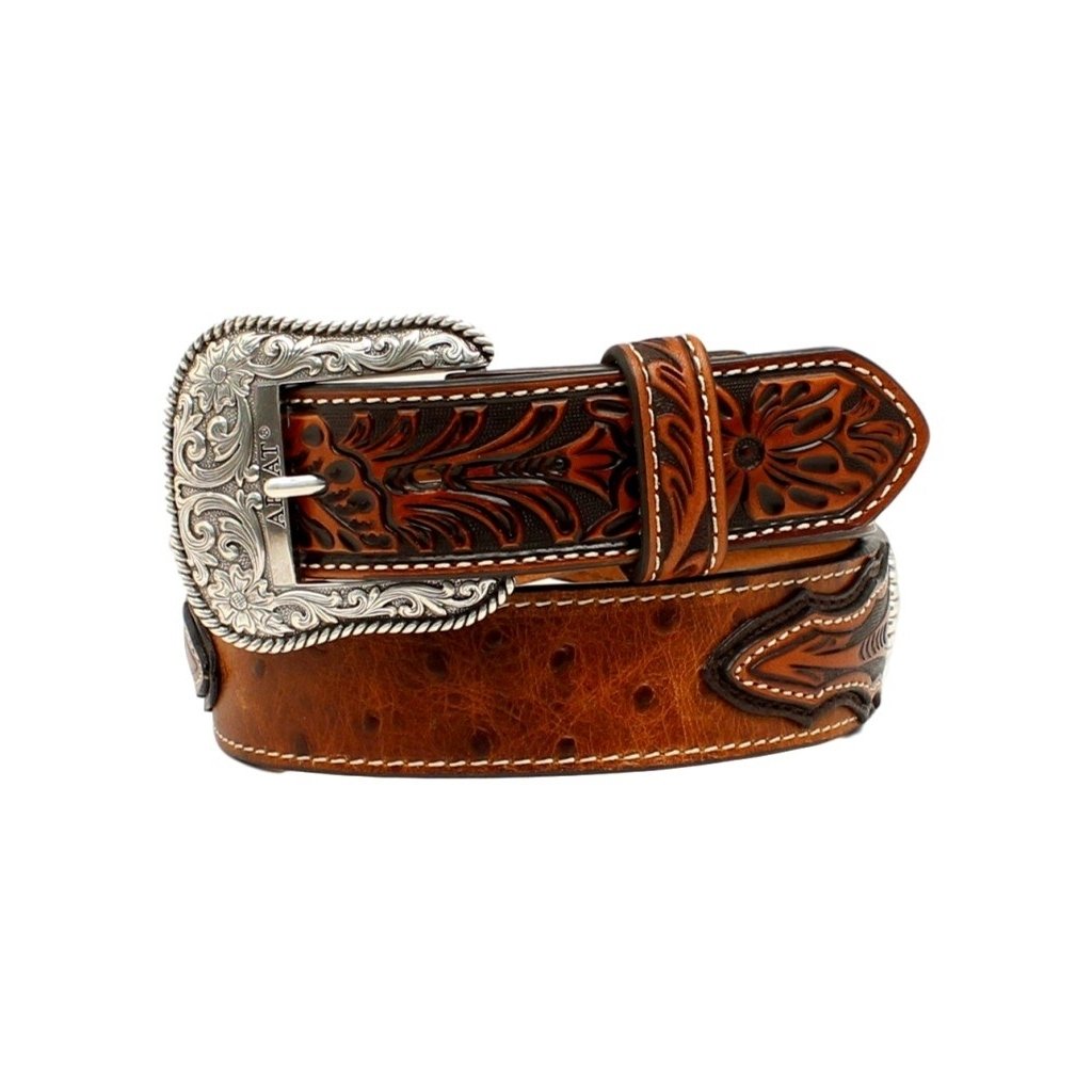 Ariat Western Belt Mens Ostrich Print Conchos Overlay Brown A1024402 Image 1