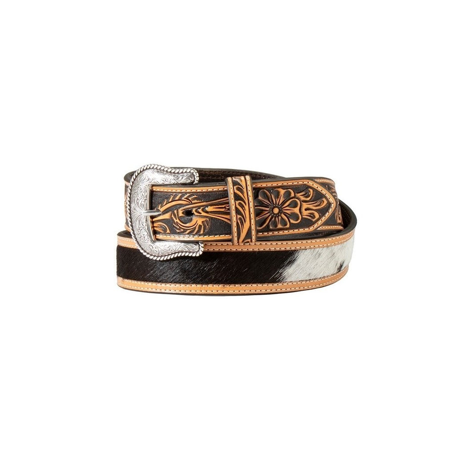 Nocona Western Belt Mens Calf Hair Inlay Floral Embossed N210000902 Image 1