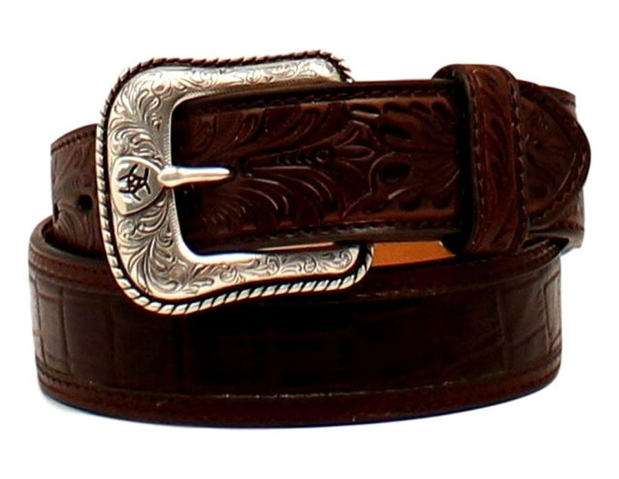 Ariat Western Belt Mens Croco Floral Shield Tooled Brown A1021202 Image 1