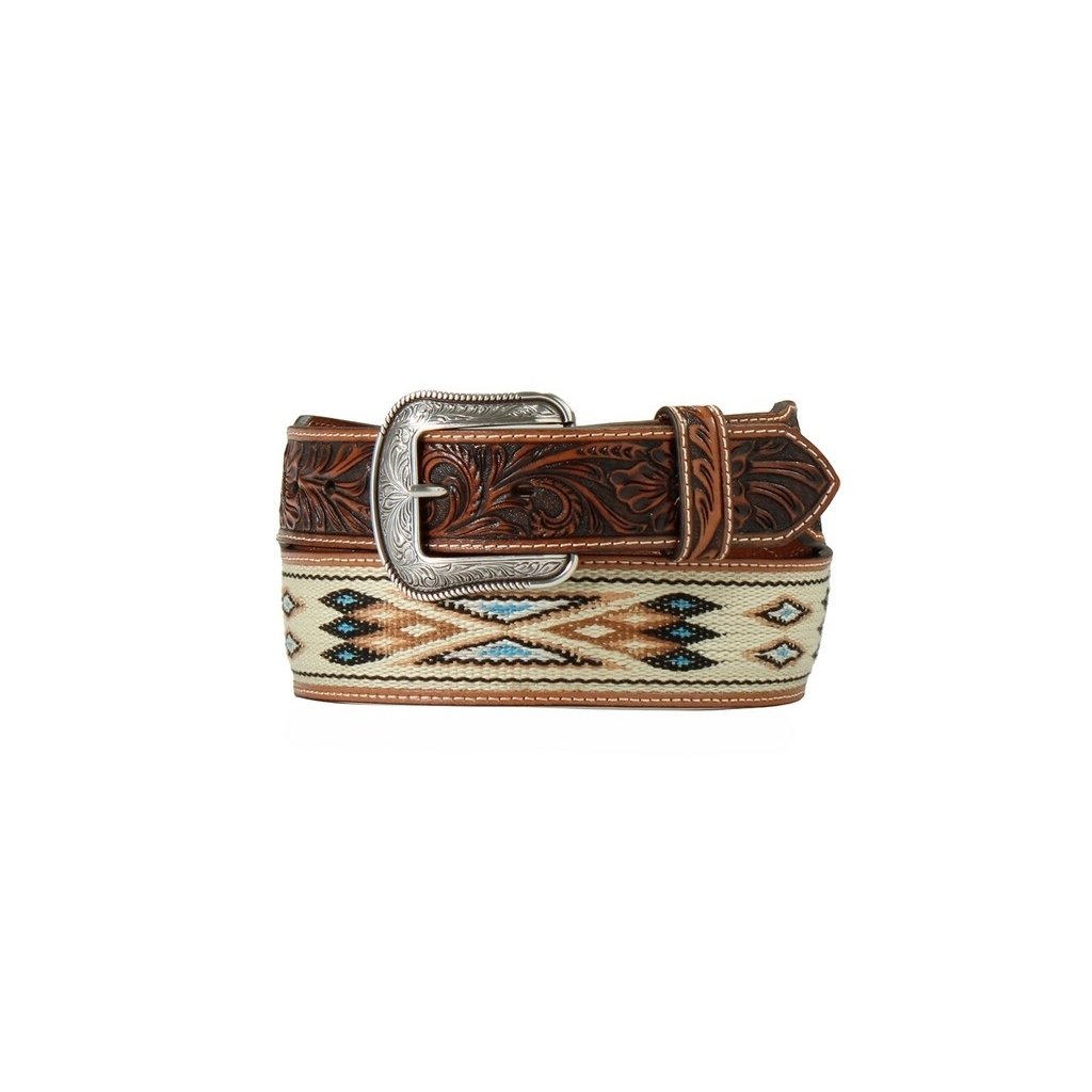 3D Western Belt Mens Woven Inlay Southwest Engraved Tan D100017708 Image 1