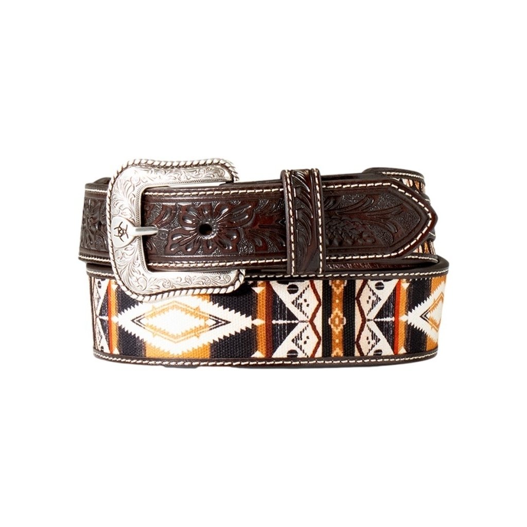 Ariat Western Belt Mens Floral Fabric Inlay Tapered Chocolate A1042047 Image 1