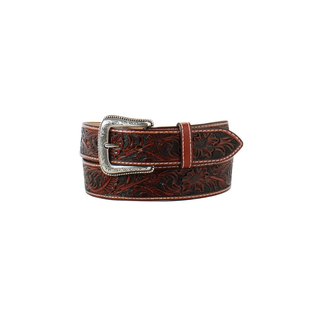 Nocona Western Belt Mens Hand Tooled Floral Antique Buckle N2497108 Image 1