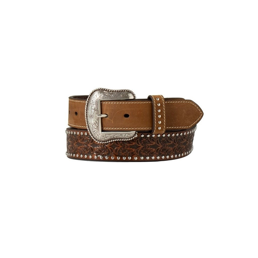 Nocona Western Belt Mens Floral Embossed Nail Heads Brown N210008402 Image 1