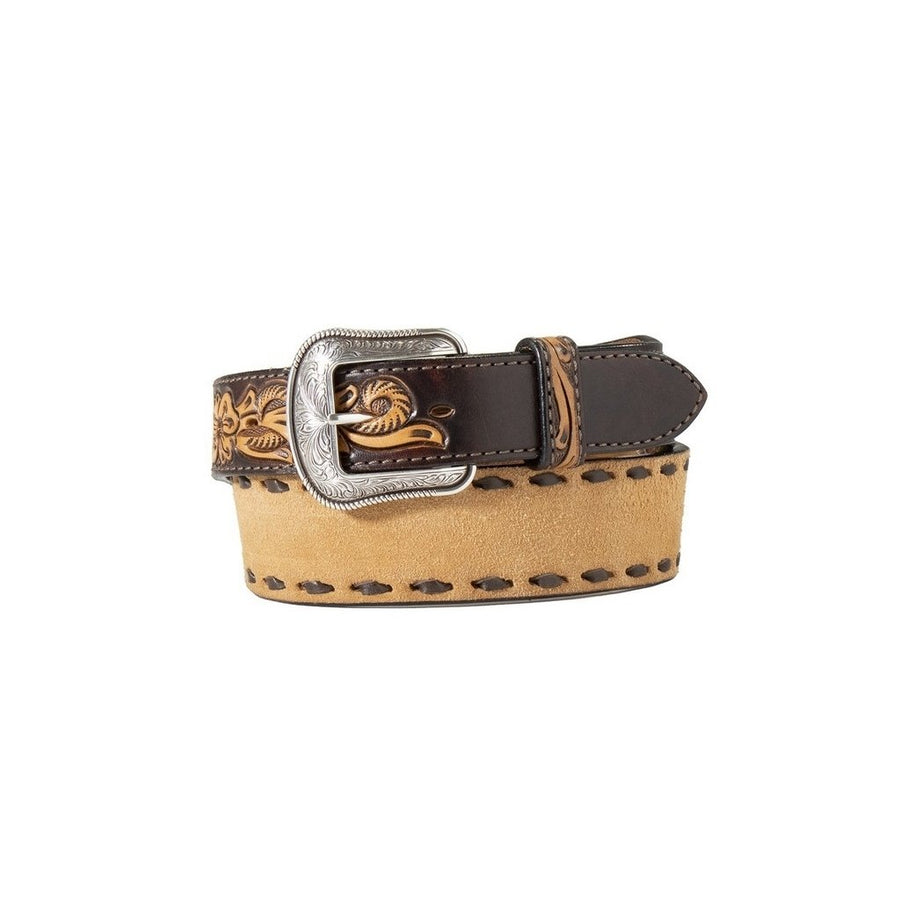 3D Western Belt Mens Roughout Floral Tooling Tapered D100016008 Image 1