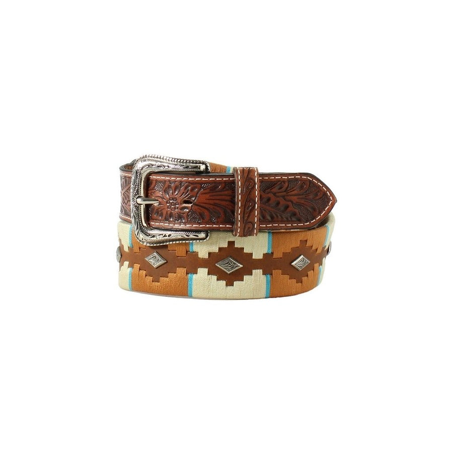 Nocona Western Belt Mens Wrap Lacing Floral Tooled Brown N210006502 Image 1