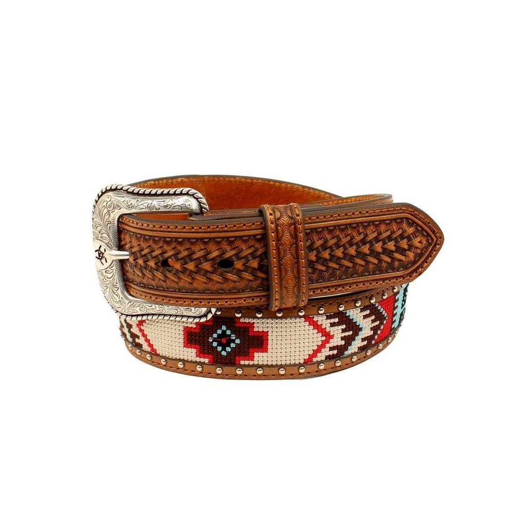 Ariat Western Belt Men Nailhead Fabric Center Round Concho A1033297 Image 1