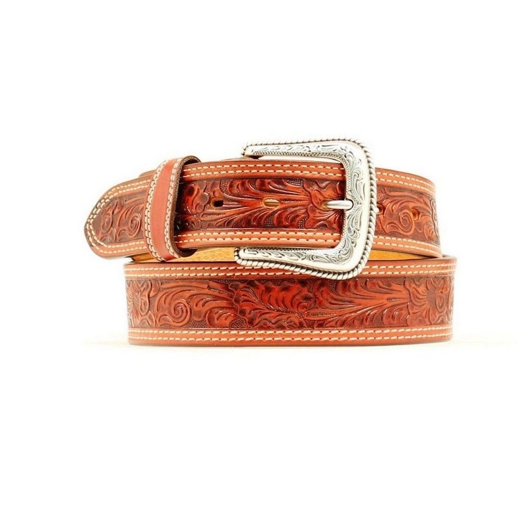 Nocona Western Belt Mens Leather Embossed Leaf Redwood N2496808 Image 1