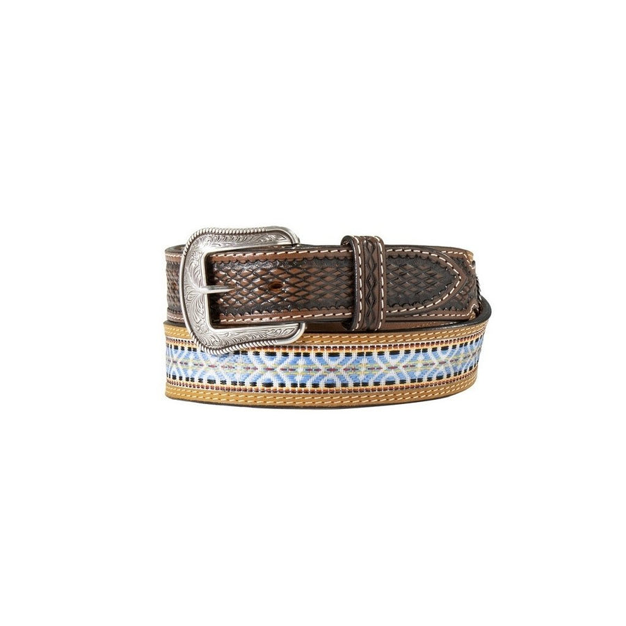 3D Western Belt Mens Hand Tooled Diamond Sunburst Ribbon D100016502 Image 1