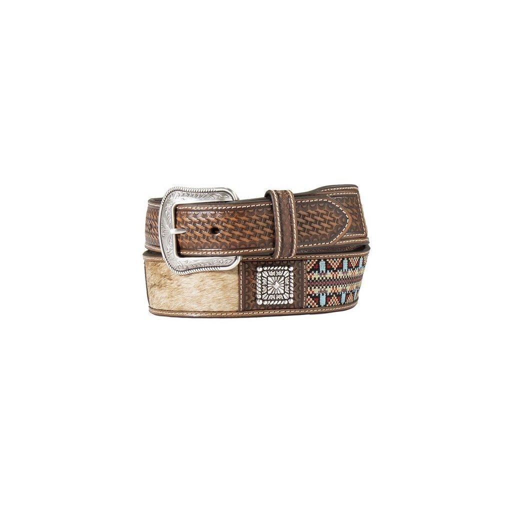 3D Western Belt Mens Calf Hair Square Conchos Aztec Inlay D100015902 Image 1