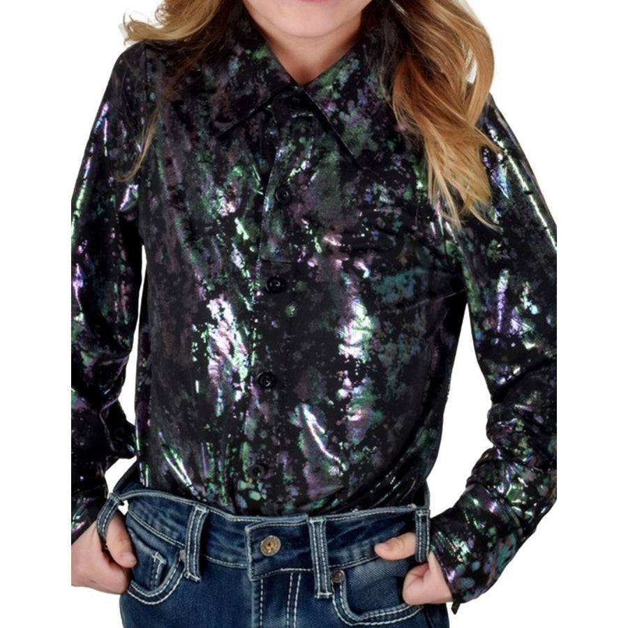 Cowgirl Tuff Western Shirt Girls L/S Splatter Print Black 100858 Image 1