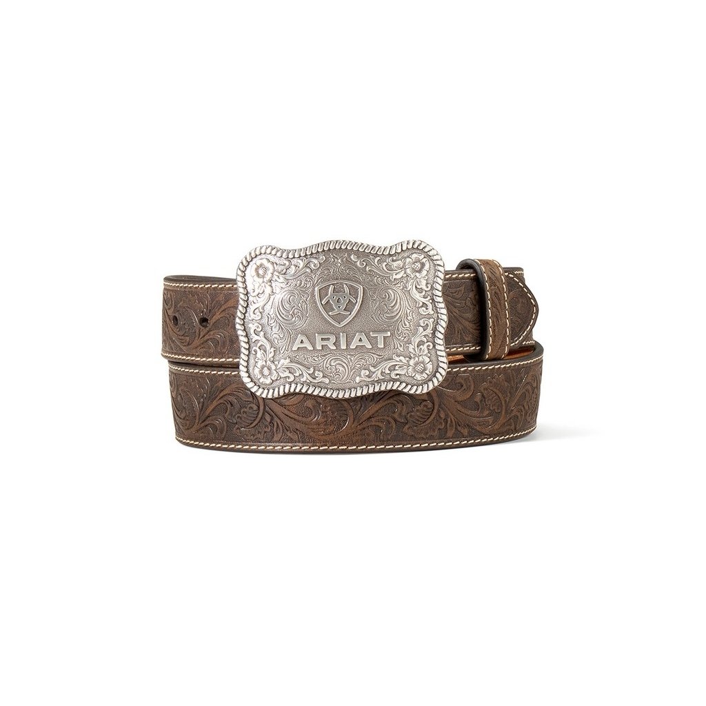 Ariat Western Belt Mens Floral Embossed Logo Aged Bark A1020444 Image 1