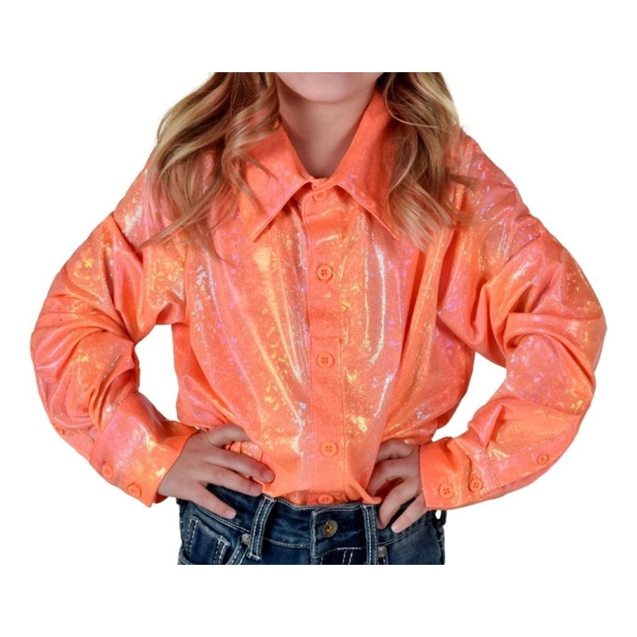 Cowgirl Tuff Western Shirt Girls L/S Stretch Jersey Orange 100873 Image 1