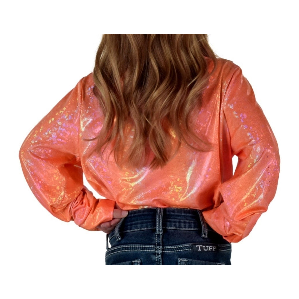 Cowgirl Tuff Western Shirt Girls L/S Stretch Jersey Orange 100873 Image 2