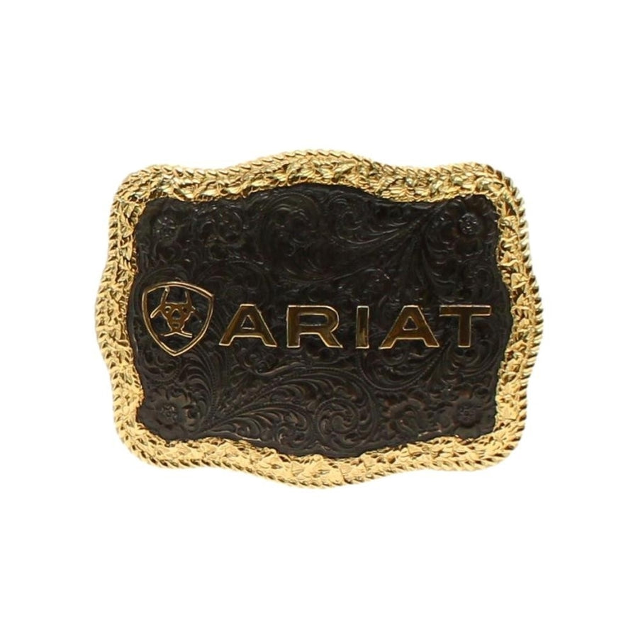 Ariat Western Belt Buckle Mens Rope Edge Antique Silver Gold A37014 Image 1