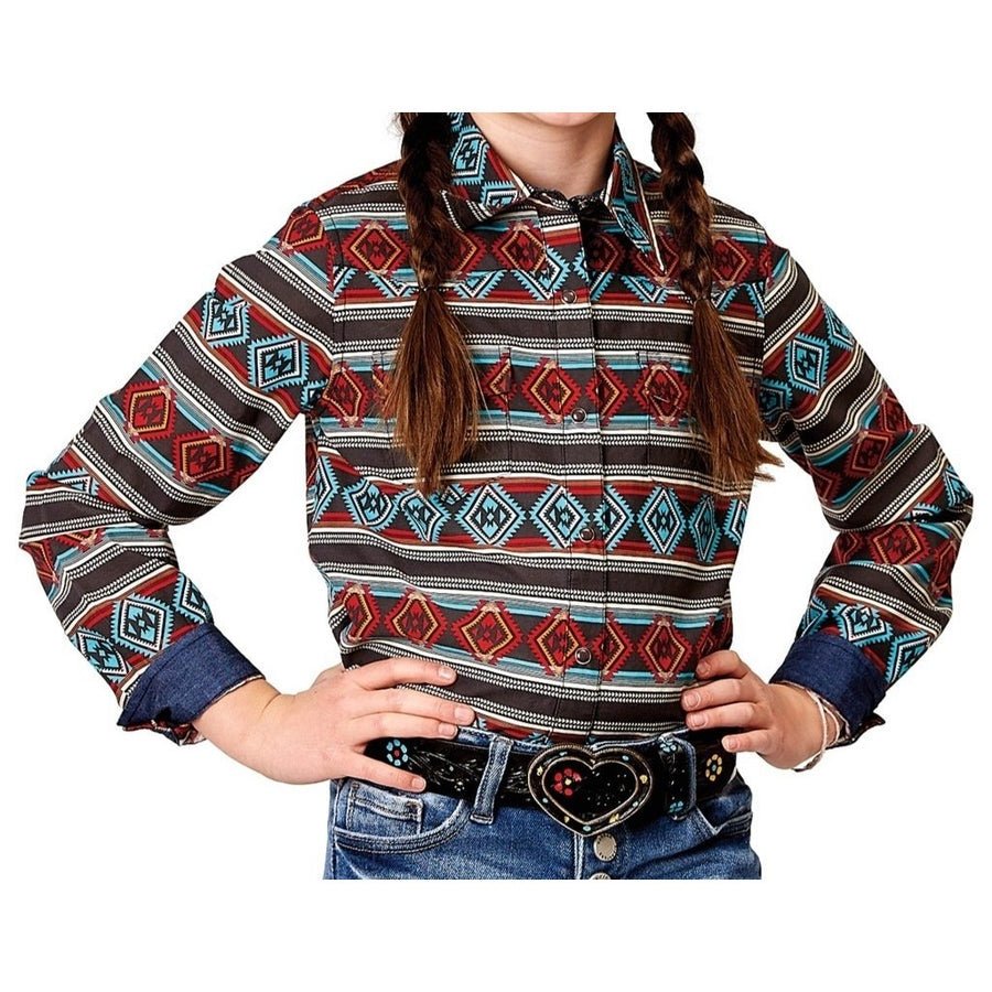 Roper Western Shirt Girls Aztec Stripe L/S Red 03-080-0067-0321 RE Image 1