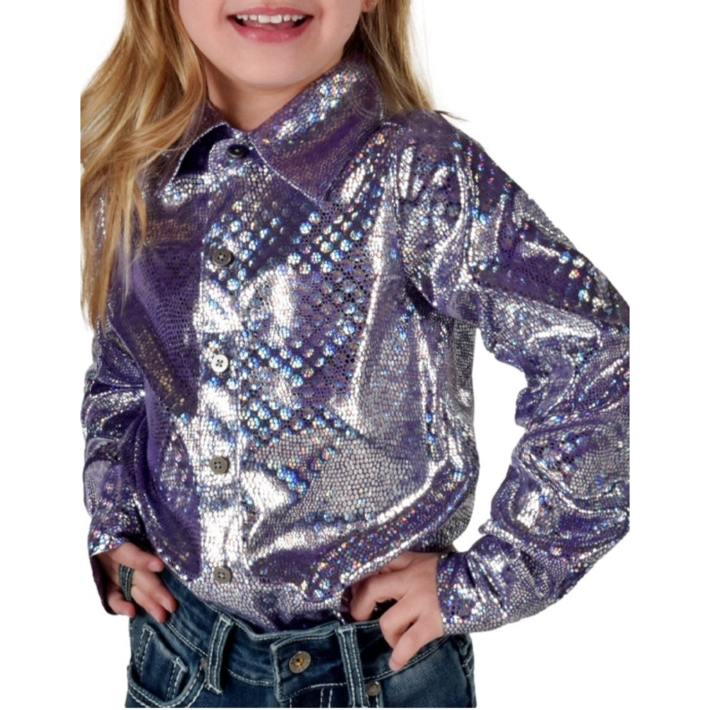 Cowgirl Tuff Western Shirt Girls L/S Iridescent Foil Purple 100836 Image 1