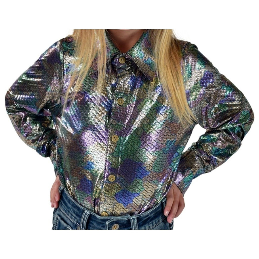 Cowgirl Tuff Western Shirt Girls L/S Lightweight Multi-Color 100766 Image 1