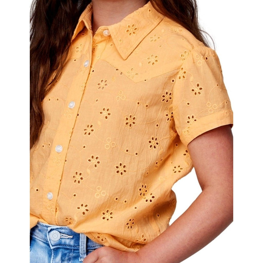 Roper Western Shirt Girls S/S Eyelet Button Yellow 03-081-0592-4040 YE Image 1