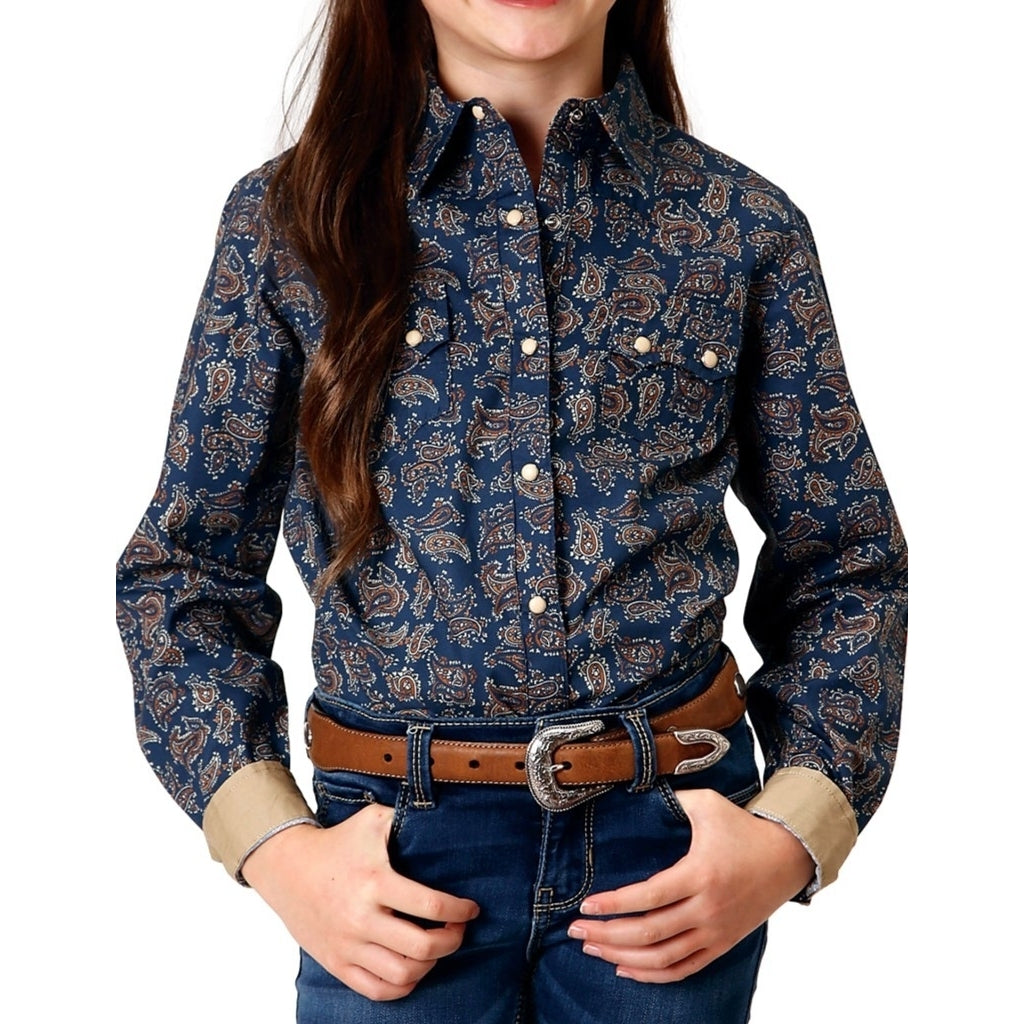 Roper Western Shirt Girls L/S Old West Snap Blue 03-080-0064-0782 BU Image 1