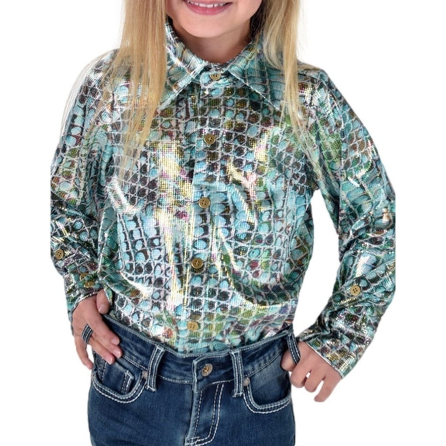 Cowgirl Tuff Western Shirt Girls L/S Print Foil Multi-Color 100743 Image 1