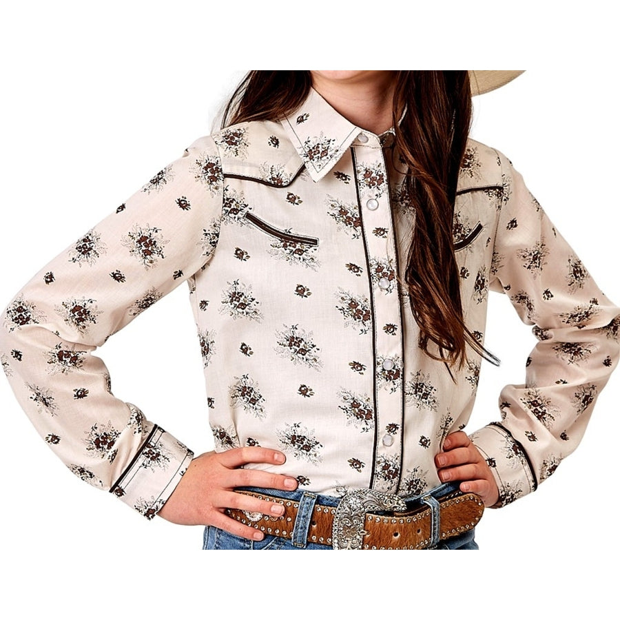 Roper Western Shirt Girls L/S Print Snap Cream 01-080-0086-0352 WH Image 1