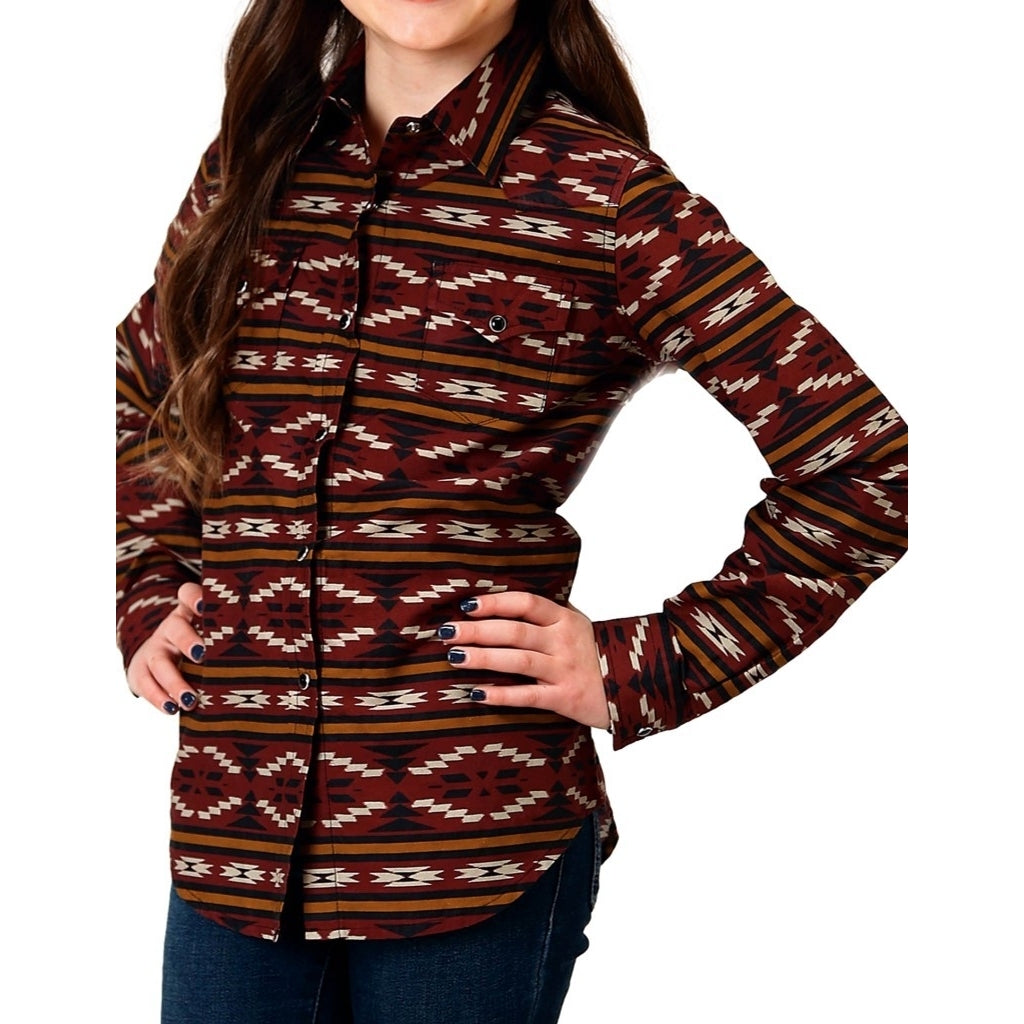 Roper Western Shirt Girls L/S Horizontal Aztec Red 03-080-0067-0100 RE Image 1