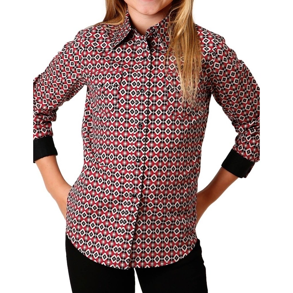 Roper Western Shirt Girls L/S Diamond Print Red 03-080-0064-0785 RE Image 1