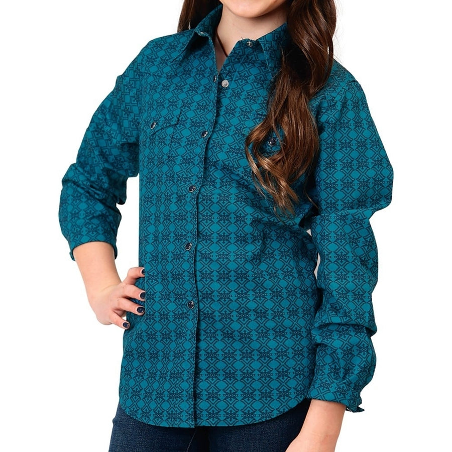 Roper Western Shirt Girls L/S Tile Print Green 03-080-0067-0101 GR Image 1