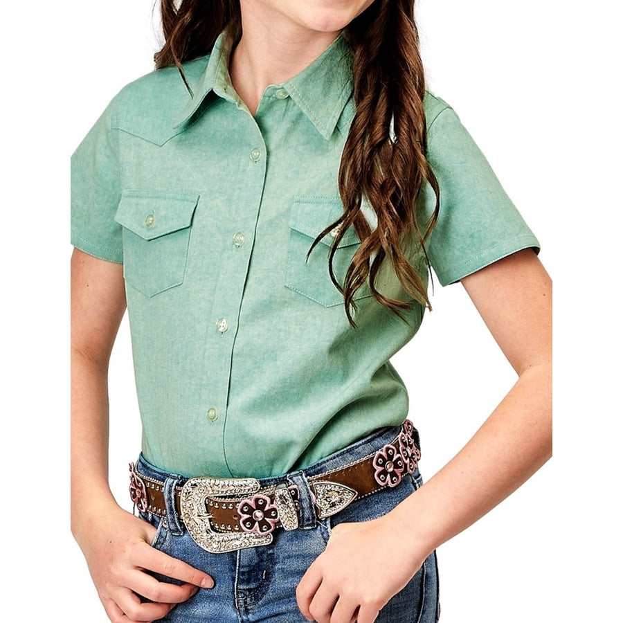 Roper Western Shirt Girls S/S Solid Cotton Aqua 03-081-0592-2037 BU Image 1