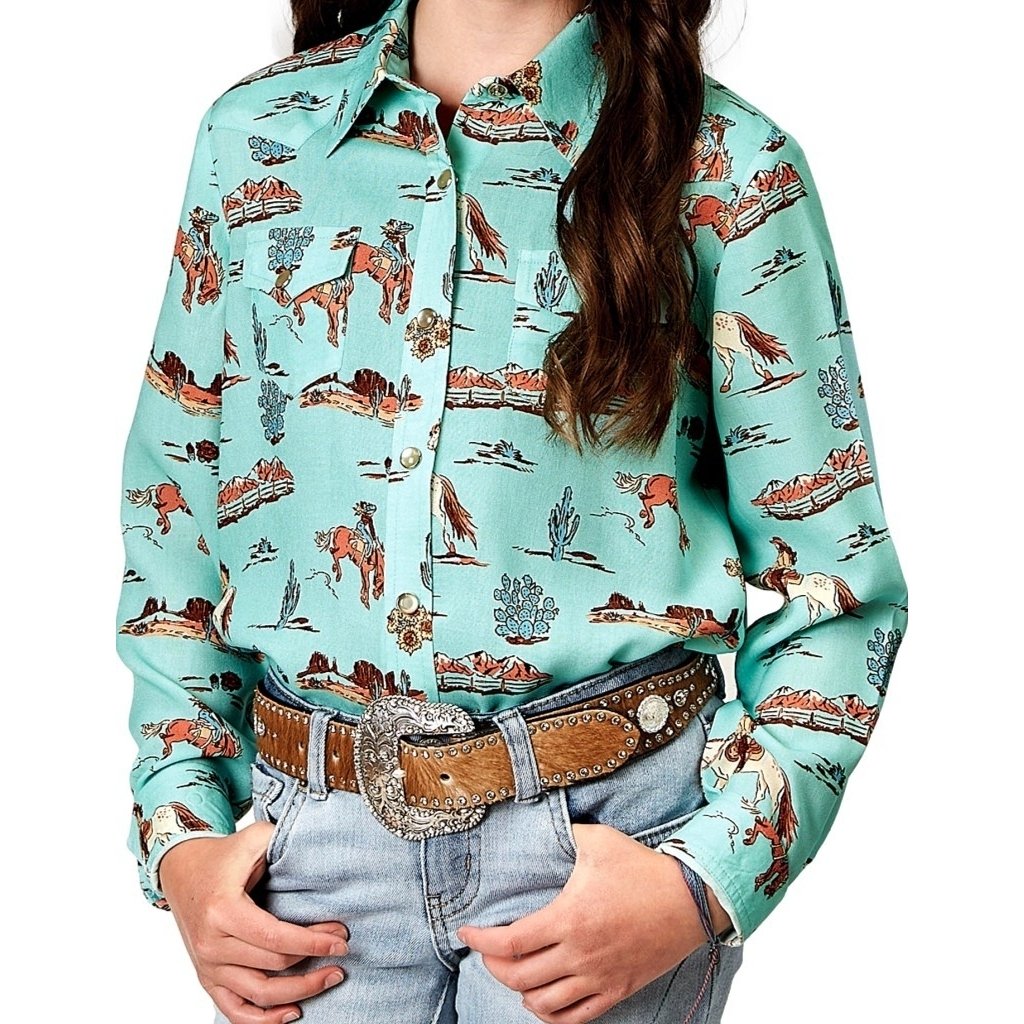 Roper Western Shirt Girls Desert Long Sleeve Blue 03-080-0590-2012 BU Image 1